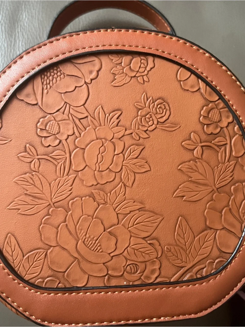 Source Unknown Embossed Floral Round Crossbody Bag in Brown